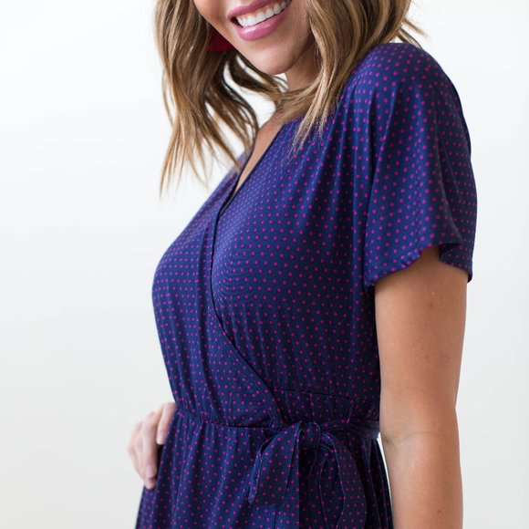 Agnes & Dora Dresses & Skirts - Agnes & Dora Signature Wrap Dress Navy Fuchsia Dot Large Last one NWT